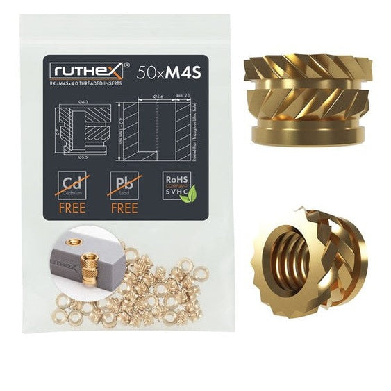 Ruthex M4 kurze Gewindeeinsätze – RX-M4Sx4.0 (50 Stück)