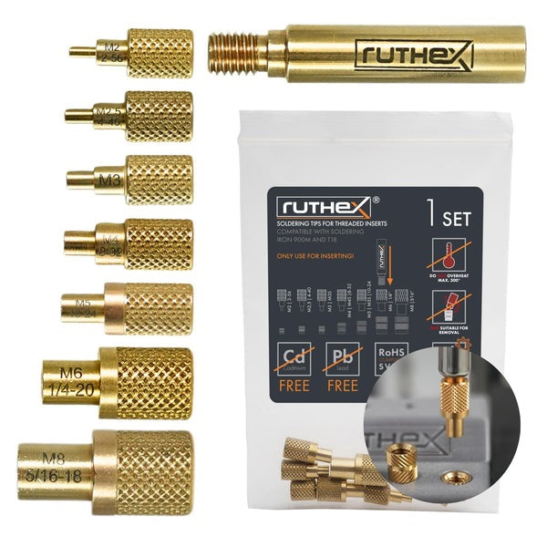 Ruthex Lötspitzen-Set für Gewindeeinsätze – M2 bis M8 + UNC